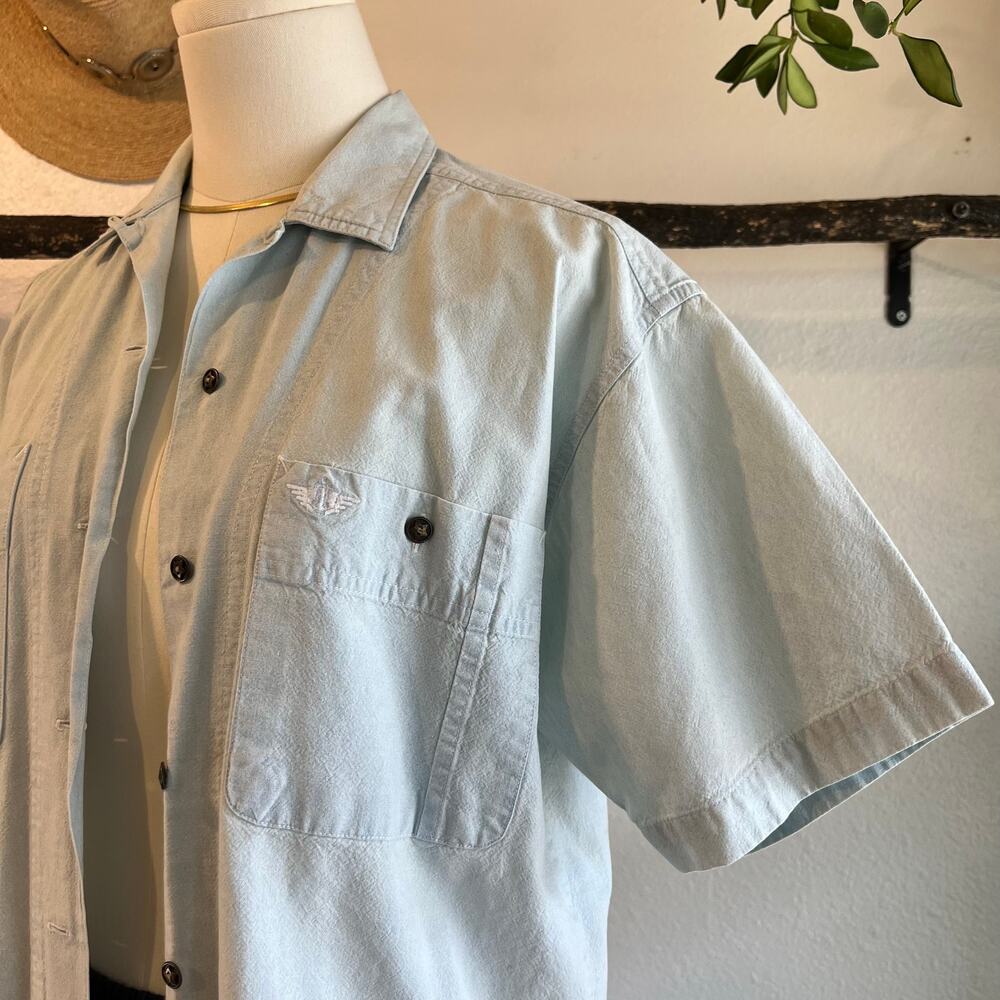 Dockers 100% Cotton 90s Blue Button Down Short Sleeve Shirt Unisex Size Small - Picture 5 of 11